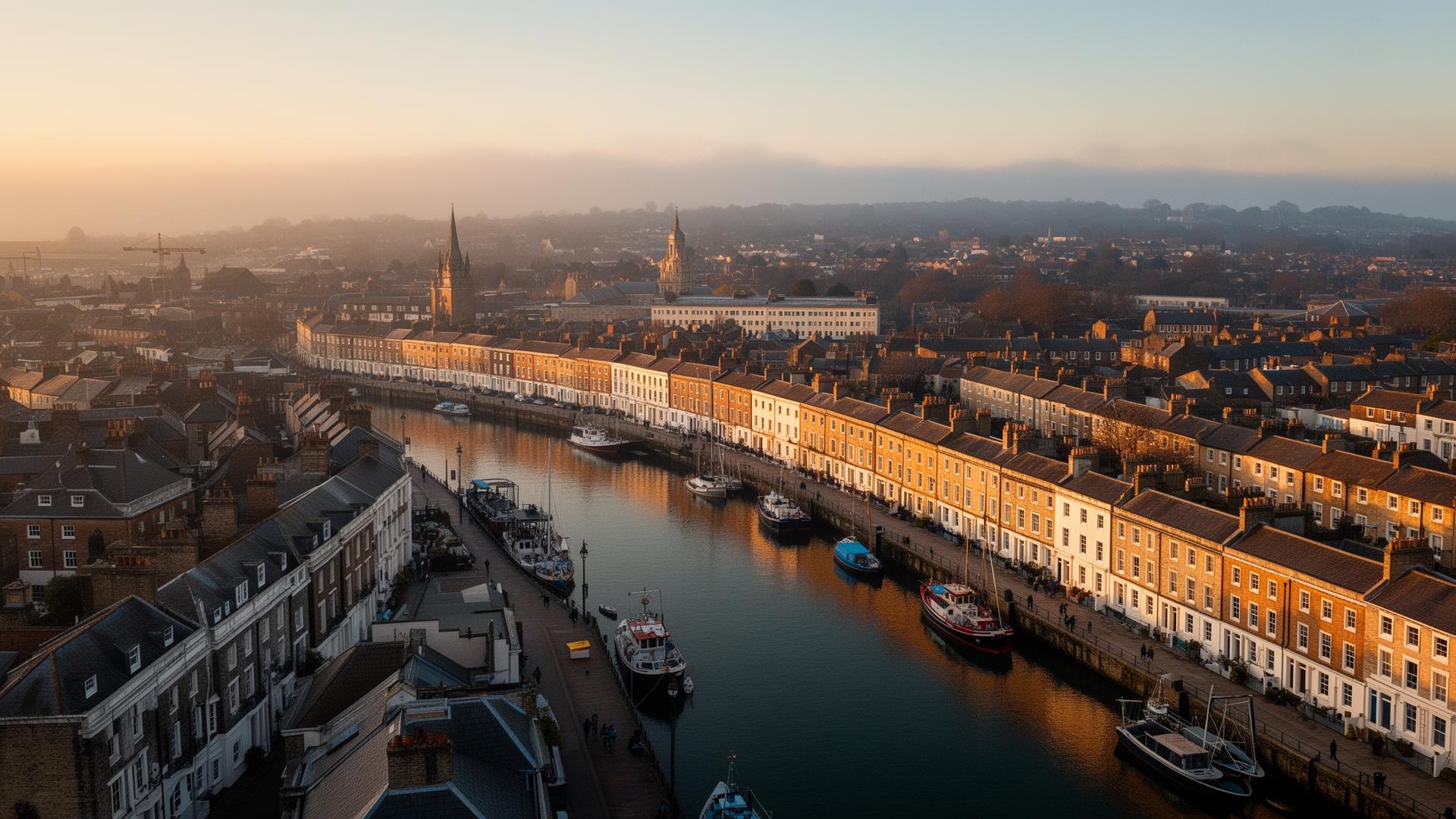South West harbour and terraces at golden hour, representative of our coverage area